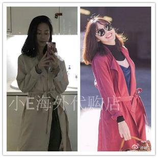 现货美国American apparel AA张智研宋祖儿长款系带风衣帅气外套