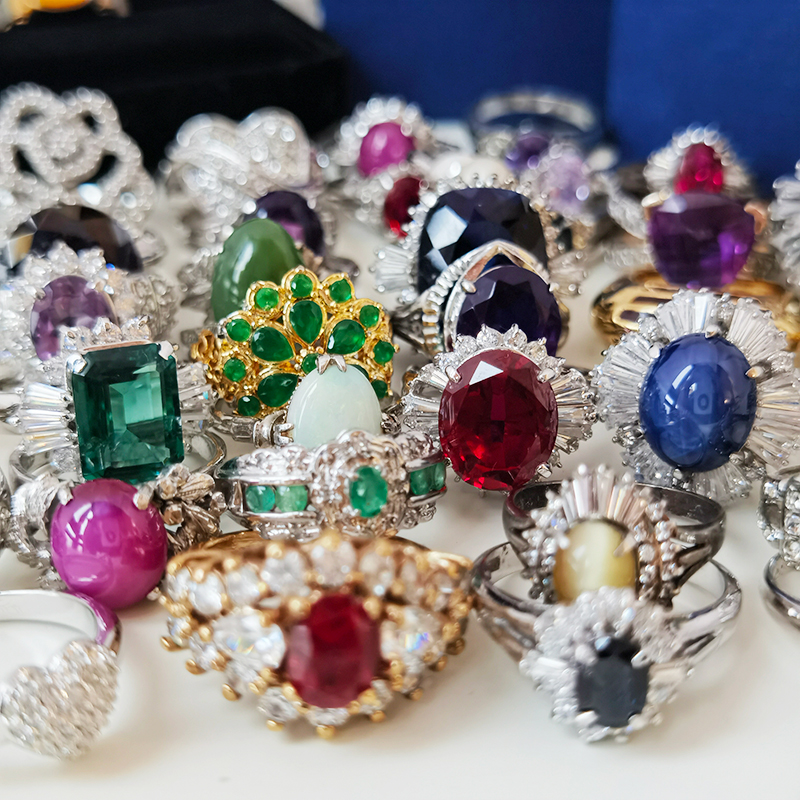 中古戒指复古水晶蓝宝石红宝石