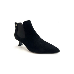 千百度女鞋短靴女士靴子2025新早秋绒面低跟尖头配裙子A25586871