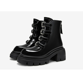 秋季 MIO米奥女鞋 马丁靴女2024新款 短靴单靴漆皮加绒M245643323C01