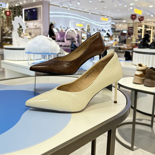 2026新款 千百度女鞋 静音鞋 鳄鱼皮纹细跟高跟鞋 A26188127 浅口单鞋