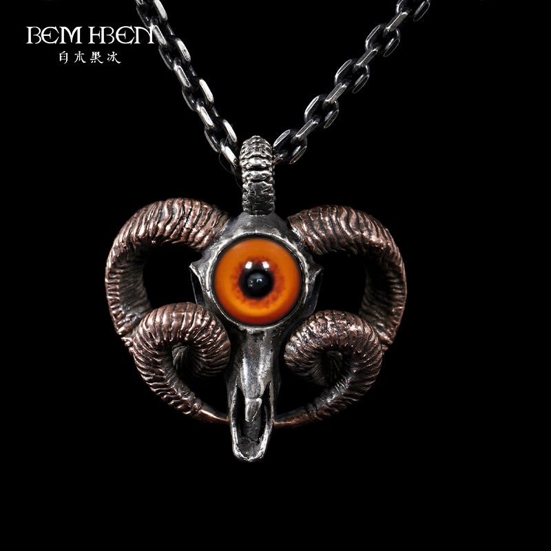 白木黑冰原创设计925银饰恶魔撒旦天使吊坠个性酷潮男女情侣项链