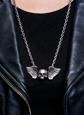 原创骷髅吊坠天使翅膀项链小众