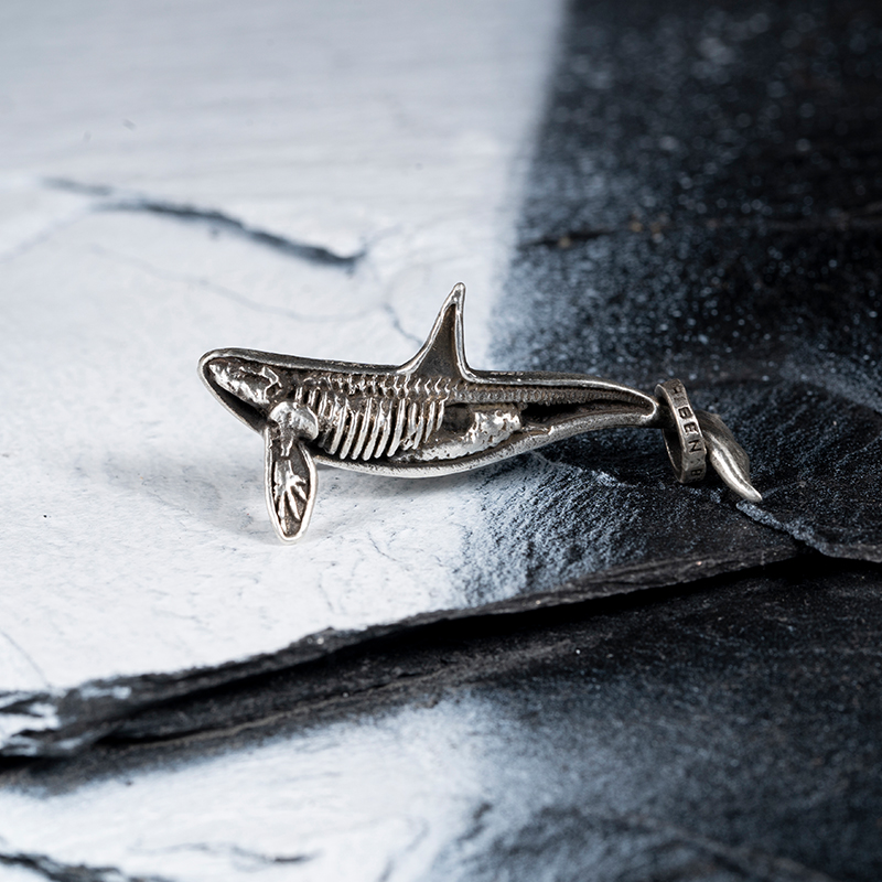 原创鲸鱼吊坠骷髅纯银复古项链