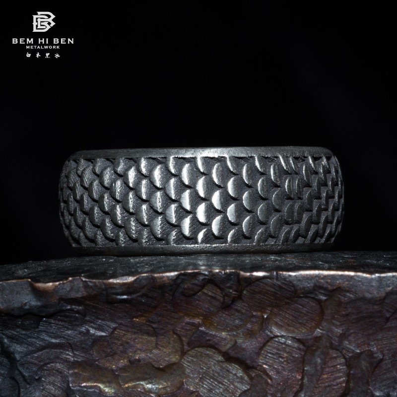 白木黑冰原创设计银戒男嘻哈戒指