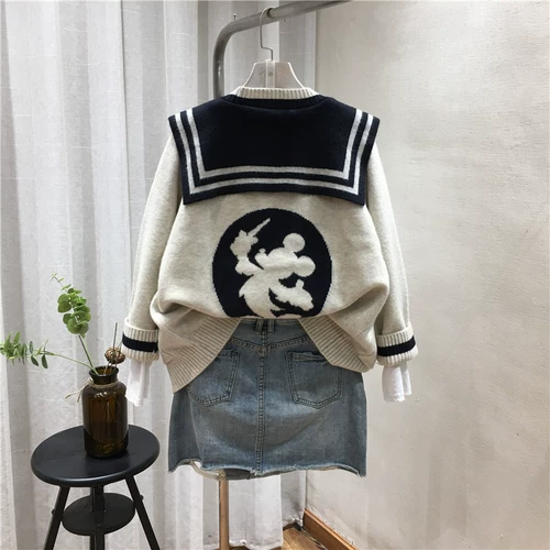 Шерстяной осенний военно-морской мультяшный лонгслив, свитер, кардиган