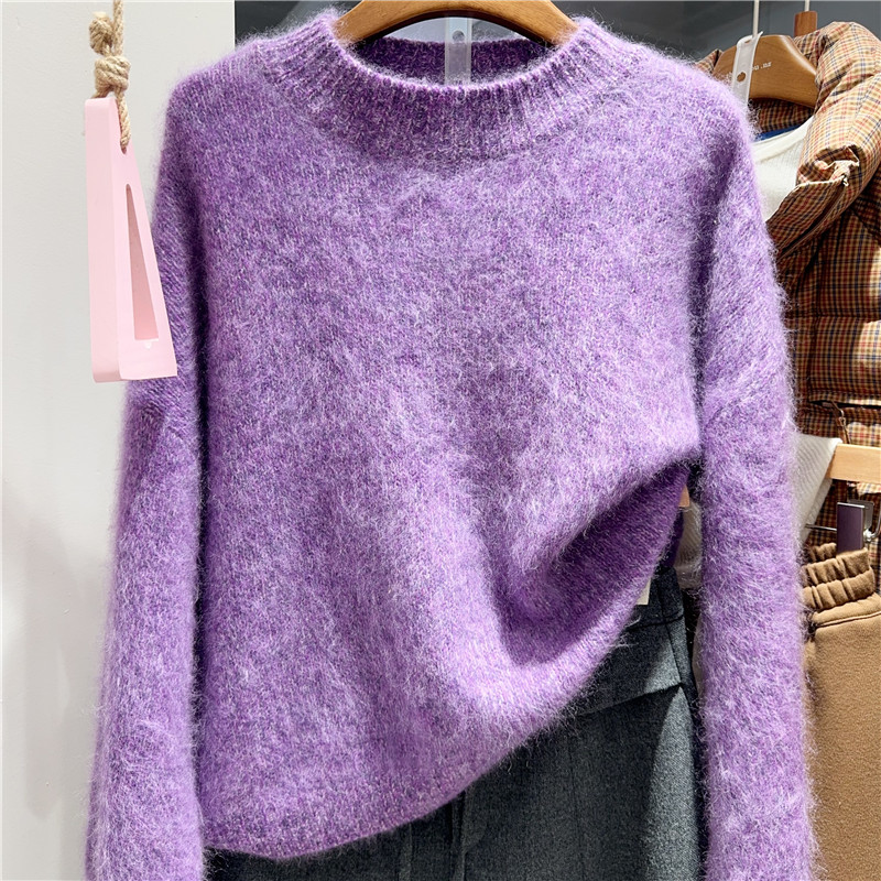 100%羊毛拉绒圆领长袖套头毛衣