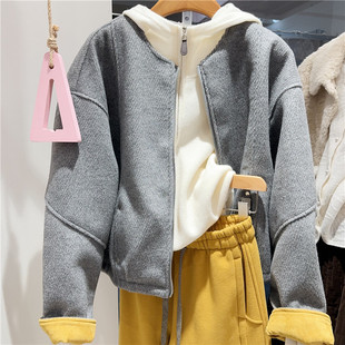 欧洲站实体同款2025秋冬季新款拉链圆领拼色内衬夹棉外套女2023