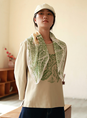 掂量女装 原创设计拼接假两件九分袖T恤宽松印花上衣H3V02T11403