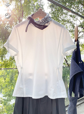 掂量女装夏季新款白色圆领短袖T恤女文艺宽松休闲上衣L2V01T12667