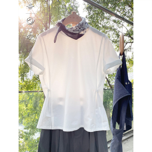 掂量女装 新款 白色圆领短袖 T恤女文艺宽松休闲上衣L2V01T12667 夏季