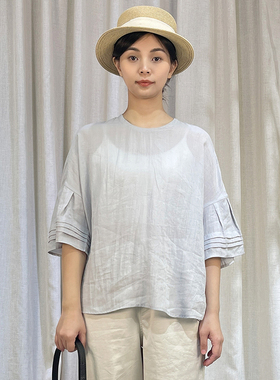 掂量女装 2025夏季新款圆领苎麻衬衫女设计感宽松休闲Y2W10O12841