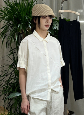 掂量女装 夏季新款设计感纯色短袖衬衫女宽松显瘦简约L2V01C13942