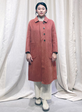 原创设计冬季绵羊毛双面呢翻领宽松廓形感大衣长外套Y4V01X13278