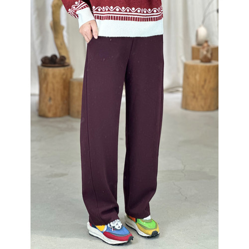 安哥拉红松紧腰弧形阔腿裤香蕉裤