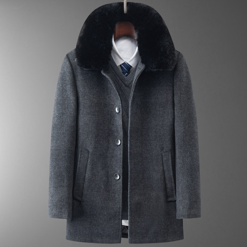 98122/羽绒大衣男爸爸中长款呢大衣外套老人羊毛风衣外套,男装毛呢大衣,星座1216