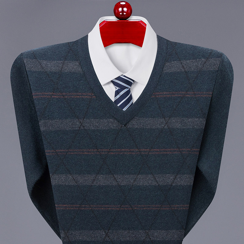 2006/P40商务爸爸毛衣V领毛线衣中老年男装鸡心领保暖上装爸爸，男装针织衫/毛衣，星座1216