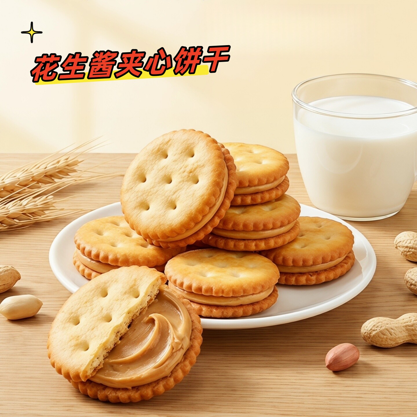 花生酱夹心饼干老式怀旧零食独立包装儿童学生办公室宿舍小吃整箱