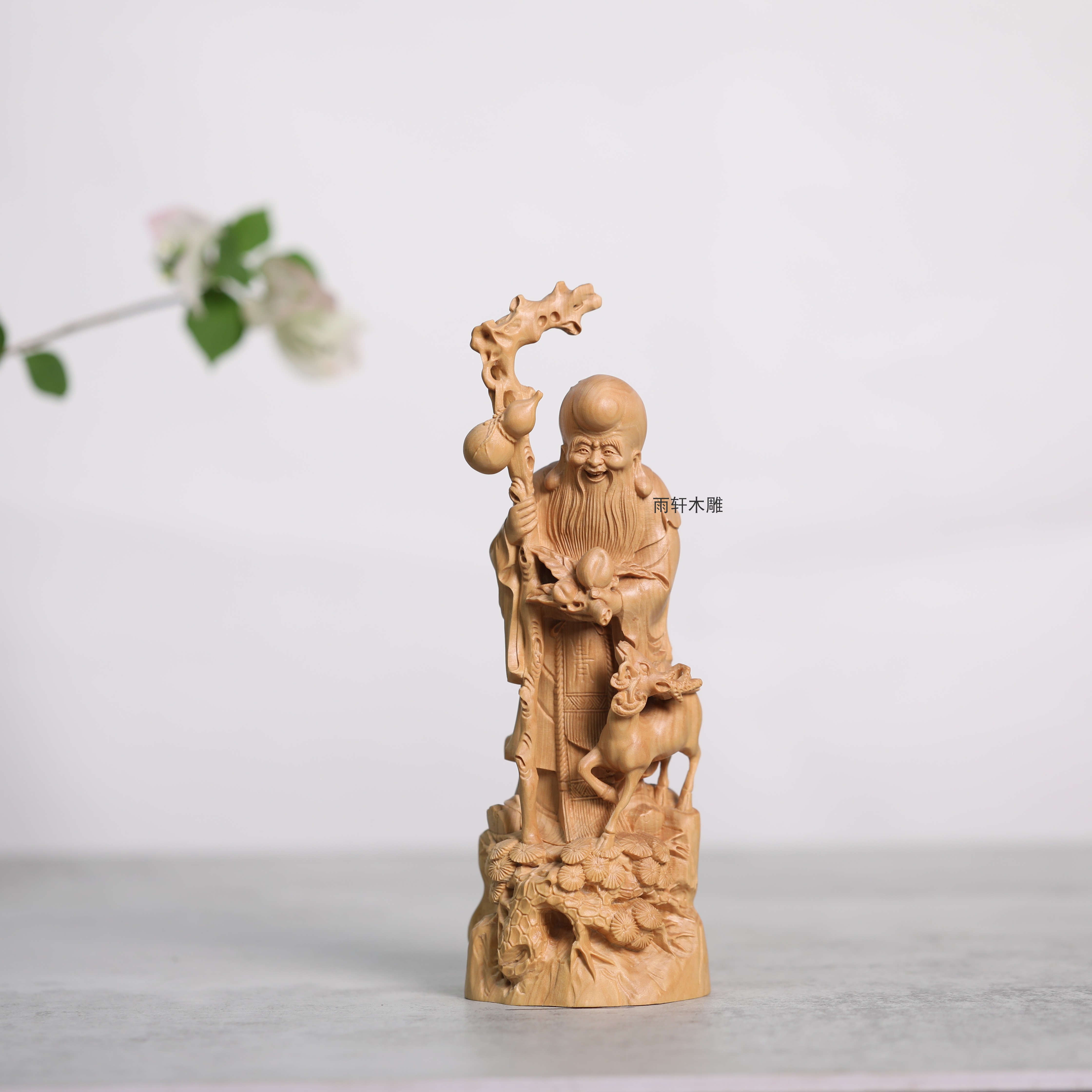 正宗小叶黄杨木雕老寿星摆件