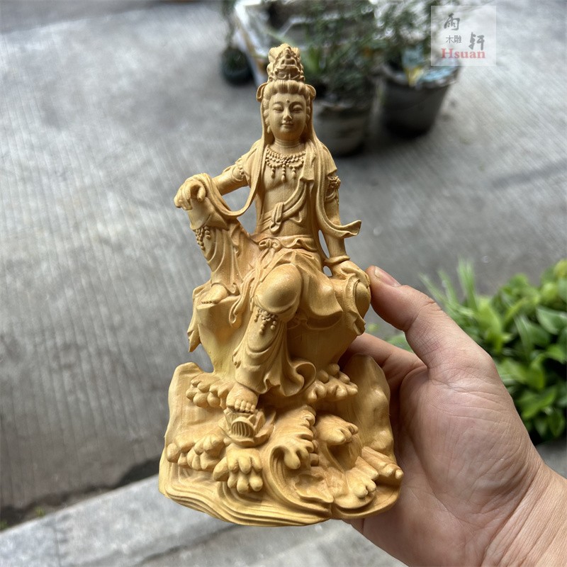 黄杨木自在观音中式禅意摆件