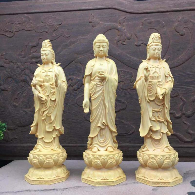 西方三圣阿弥陀佛像摆件黄杨木