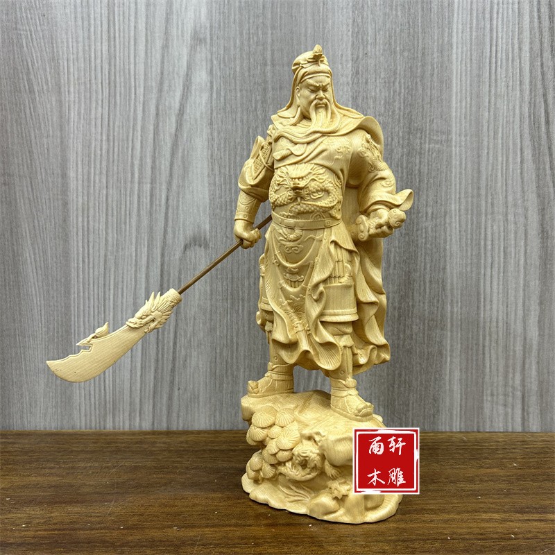 木雕横刀关公神像摆件实木雕刻武财神客厅人物招财关羽像装饰礼品