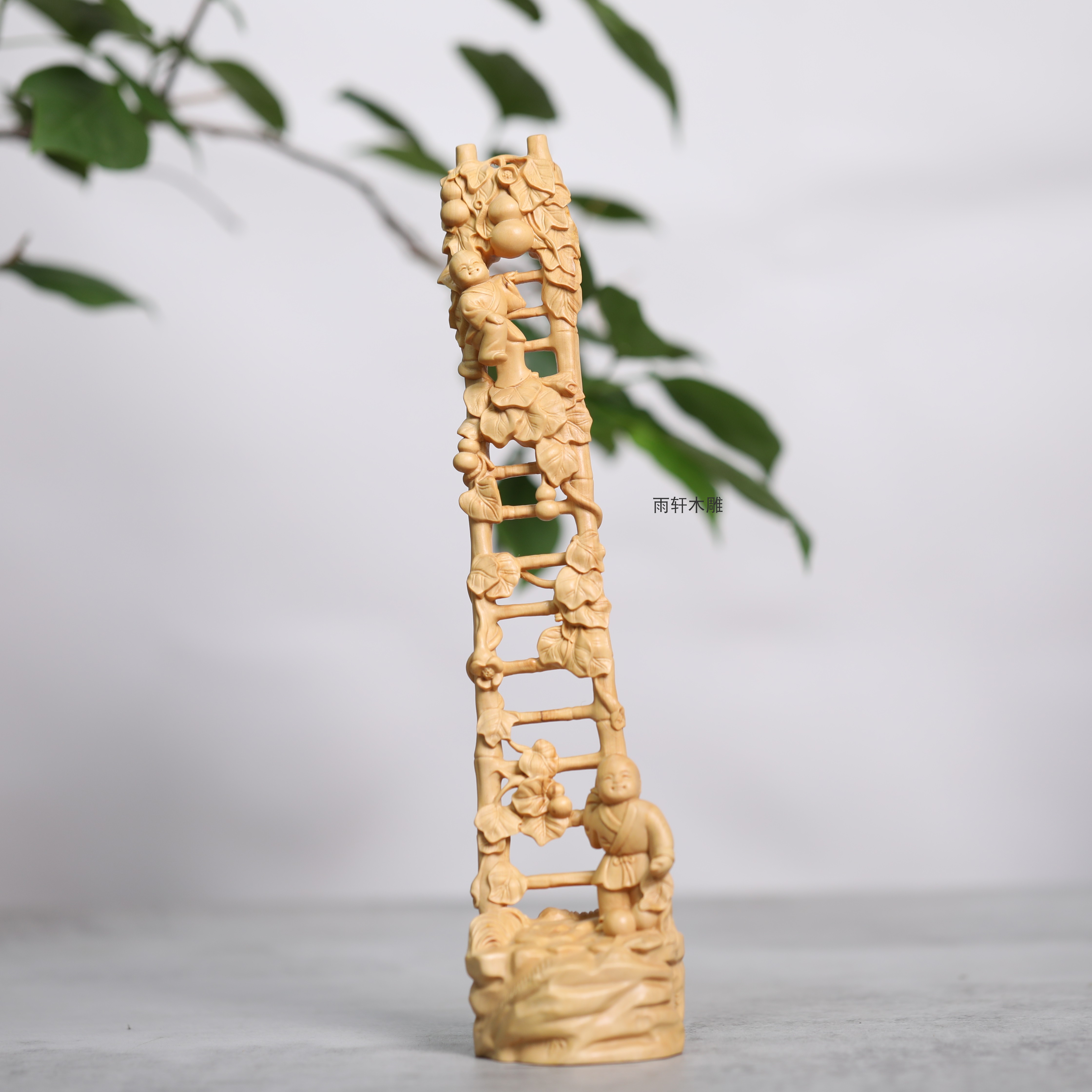 正宗小叶黄杨木童子爬天梯摆件