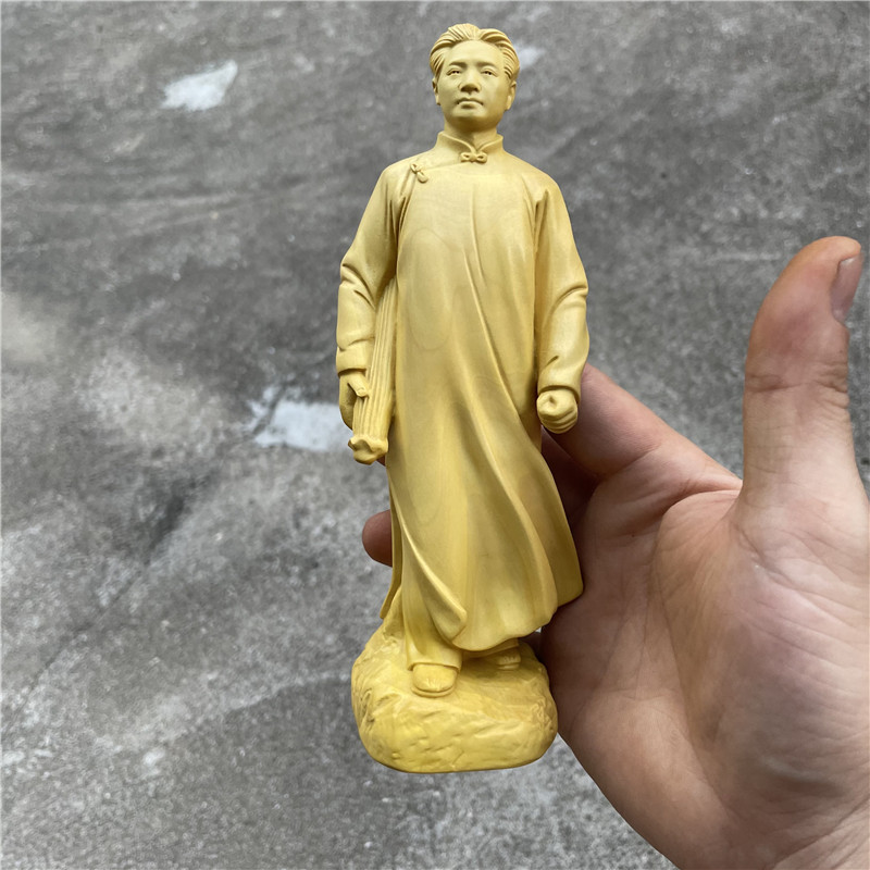 黄杨木雕青年毛主席像摆件全身伟人雕像毛泽东居家客厅电视柜装饰