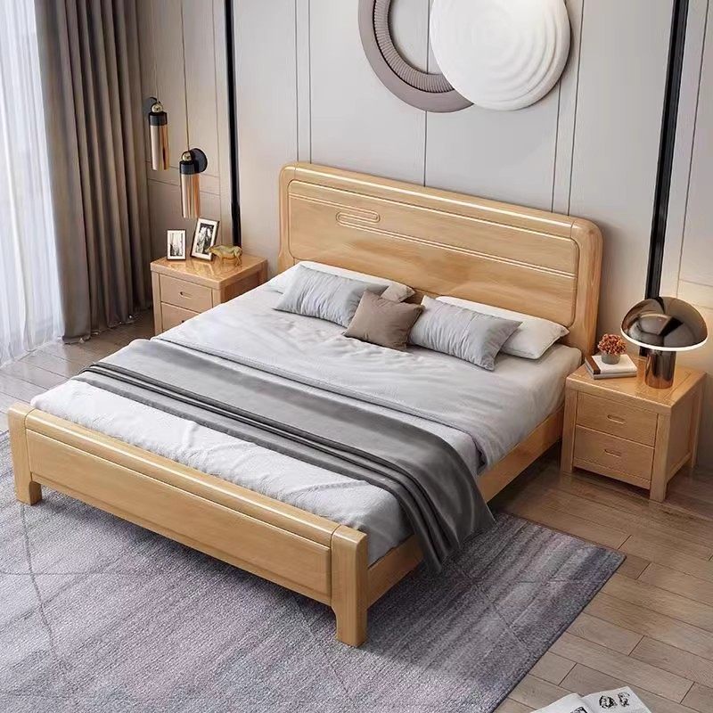 进口榉木全实木床现代简约1.8米双人床1.5m单人1.2/1.35m儿童床
