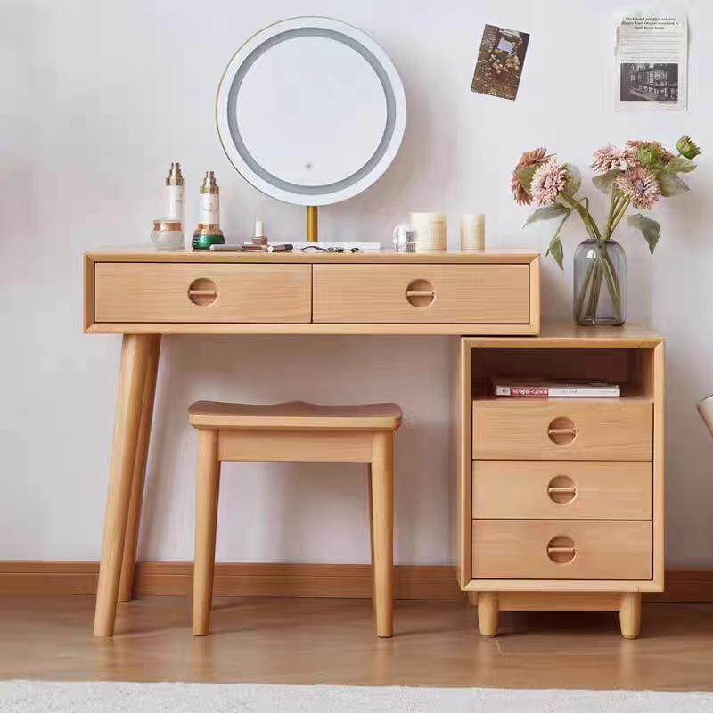 榉木全实木梳妆台可伸缩收纳柜