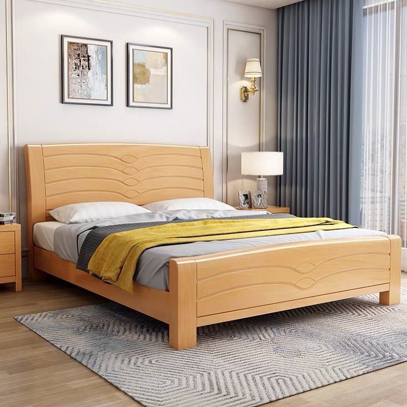 简约现代榉木实木床1.8米中式主卧双人床1.5米单人高箱储物床婚床