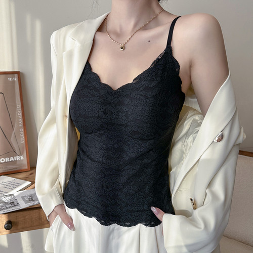 蕾丝毛呢磨毛吊带秋冬季保暖背心