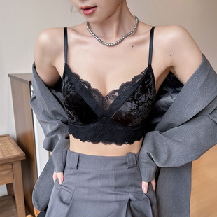 秋冬季金丝绒内衣女小胸聚拢保暖磨毛无钢圈胸罩抹胸式固定杯文胸