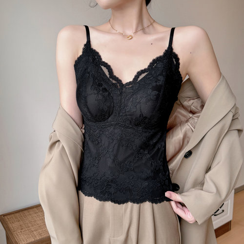 秋季轻暖磨毛吊带背心一体带胸垫