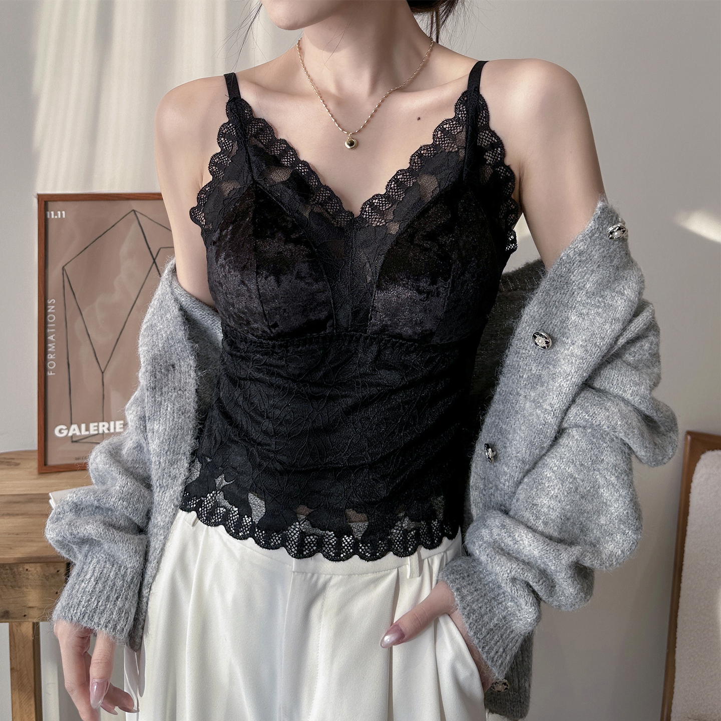 丝绒磨毛吊带背心秋冬保暖内衣