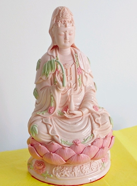 观世音菩萨摆件陶瓷微笑坐莲观音佛像佛光普照佛龛装饰已装藏流程