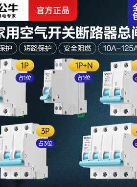 公牛空气开关1p2p3p4p家用100a总闸63a小型32a电闸空开开关断路器