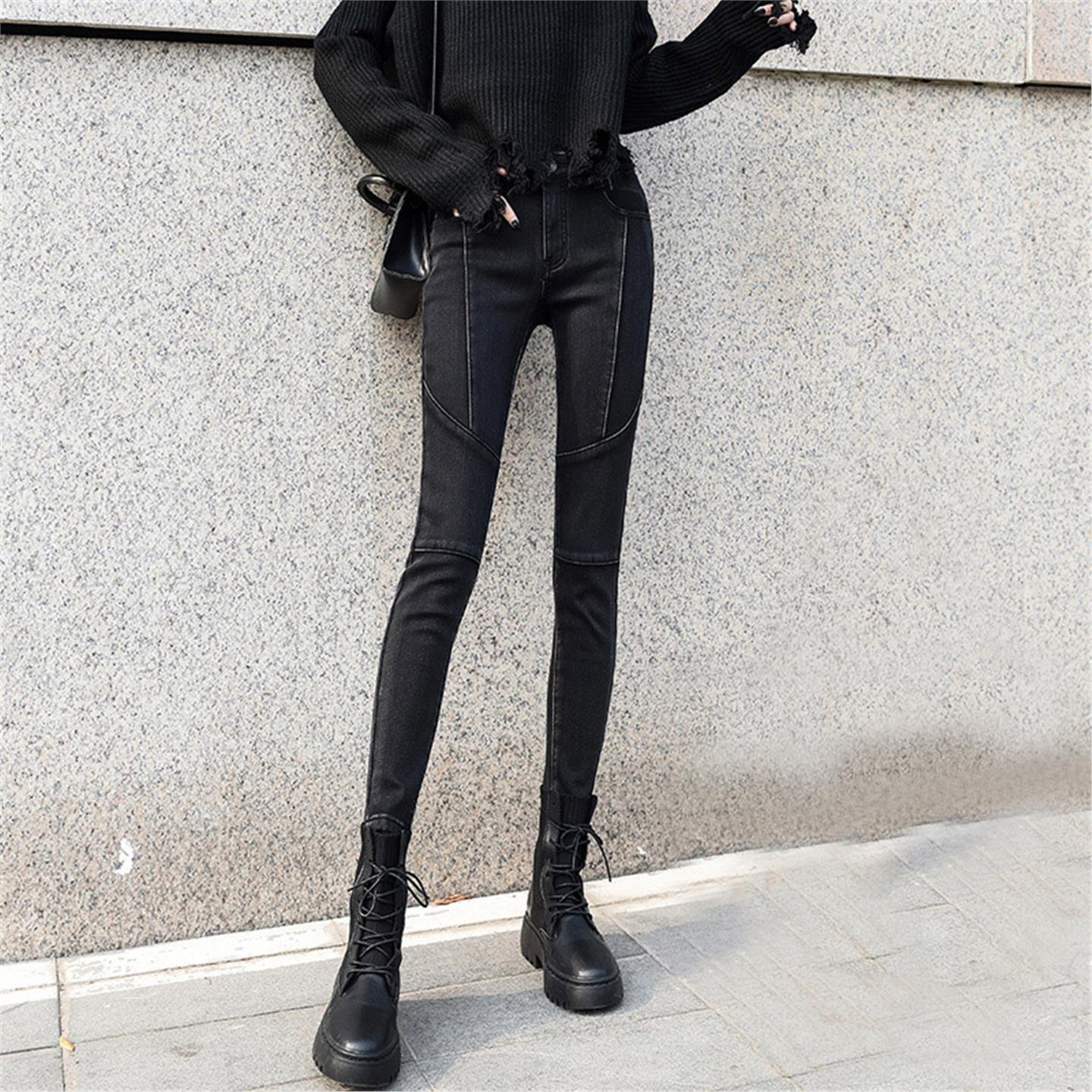 欧洲站潮靴裤女2026春秋牛仔裤女紧身小脚裤加绒高腰加长铅笔裤子