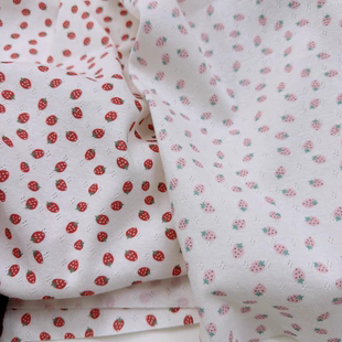 纯棉a类小清新草莓提花弹力小尺寸针织diy手工娃衣面料21*25厘米