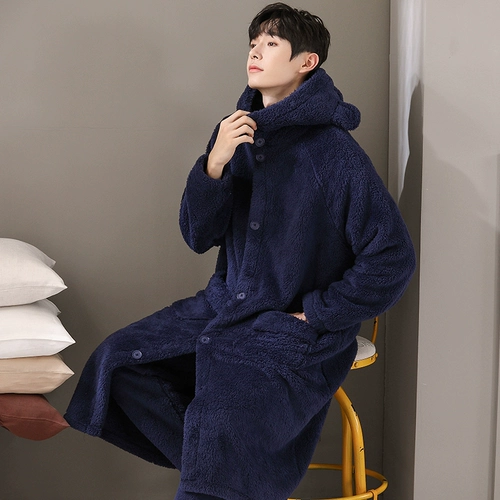 Мультяшная демисезонная коралловая пижама, бархатный флисовый мужской банный халат, фланелевый комплект, увеличенная толщина