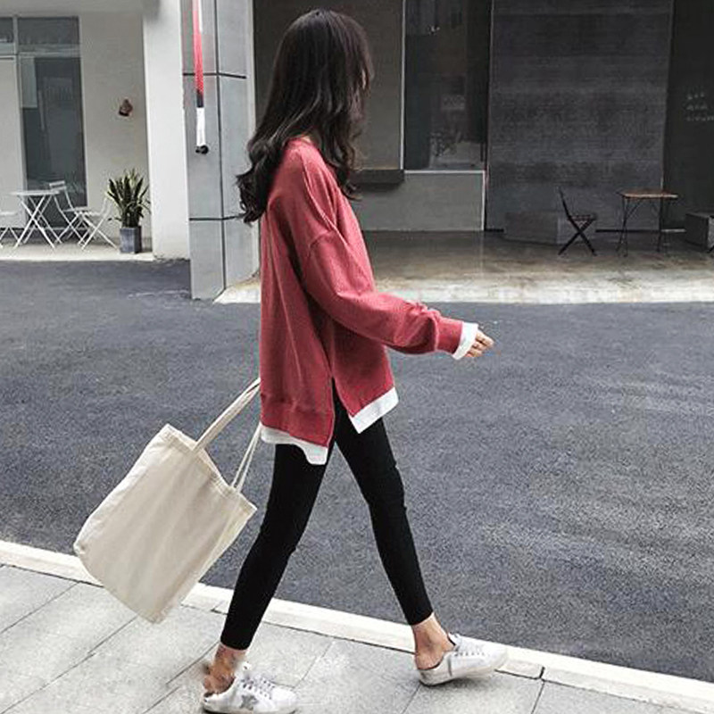 PREGNANT WOMEN AUTUMN SUIT FASHION 2024 NEW KOREAN VERSION OF THE TIDE MOM TOP FOREIGN FAKE TWO-PIECE SWEATSHIRT AUTUMN AND WINTER