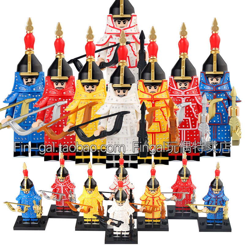 kt1095兼容乐高古代士兵清朝八旗军队正黄白红蓝四旗人仔积木玩具