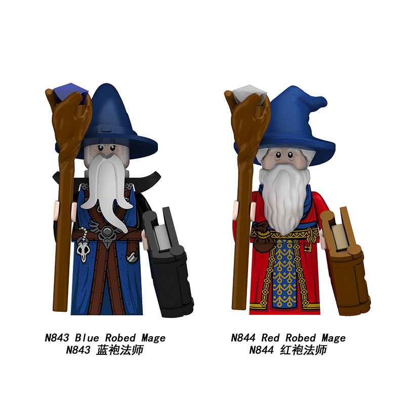 N843中古魔法巫师积木人仔蓝袍法师权杖魔法书儿童拼装玩具图片