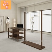 专用中岛架不锈钢陈列架 胡桃色实木挂衣杆女装 服装 店展示架落地式