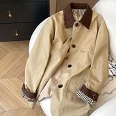 2026新款 风衣女款 早春宽松廓形夹克灯芯绒拼接领外套 中长款 小C家