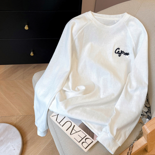 圆领打底衫 小C家 春季 T恤女2026新款 宽松上衣 字母毛巾绣插肩长袖
