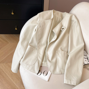小C家 休闲宽松小个子高级感一粒扣皮夹克 皮衣外套女2025新款 秋季
