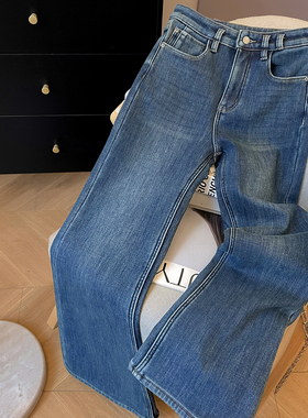 小C家 直筒微喇牛仔裤女2025新款冬季加绒加厚休闲裤高腰显瘦裤子