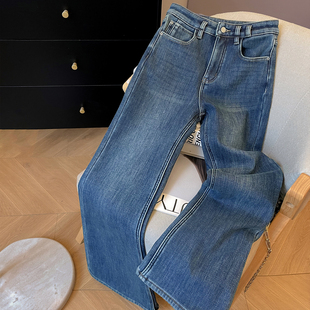 小C家 直筒微喇牛仔裤女2025新款冬季加绒加厚休闲裤高腰显瘦裤子