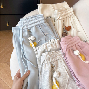 纯棉卫裤 挂件松紧腰裤 女2026新款 束脚哈伦裤 子 春宽松阔腿裤 小C家